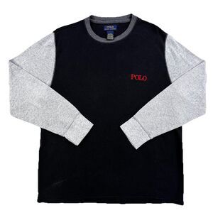 Polo Ralph Lauren Waffle Knit Thermal Shirt Men XL Colorblock Black Gray